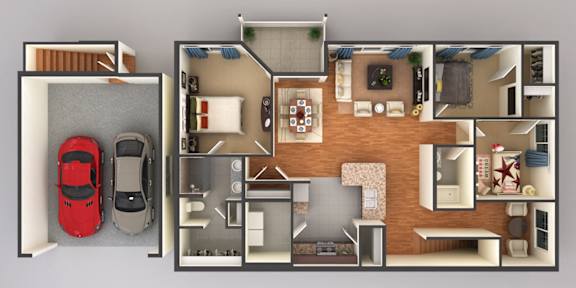 three bedroom two bathroom floor plan