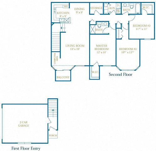 The Tiverton 3  Bed   2  Bath   1,379 Sq. Ft. Floor Plan at Turnbury Park, Michigan, 48188
