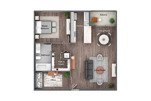Floor Plan  1 Bed 1 Bath - Office