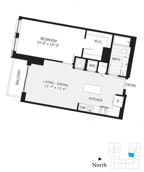 Floor Plan  1 Bed - 1 Bath | a07