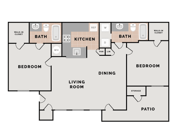 2 Bedroom 2 Bathroom Floor Plan at Villas at Bailey Ranch Apartments, Owasso, OK, 74055