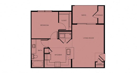 One bedroom floor plan with walk-in closet at Eastridge Apartments, Del Valle, TX