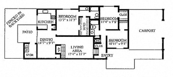 Floor Plan  3 Bedroom 3/2J