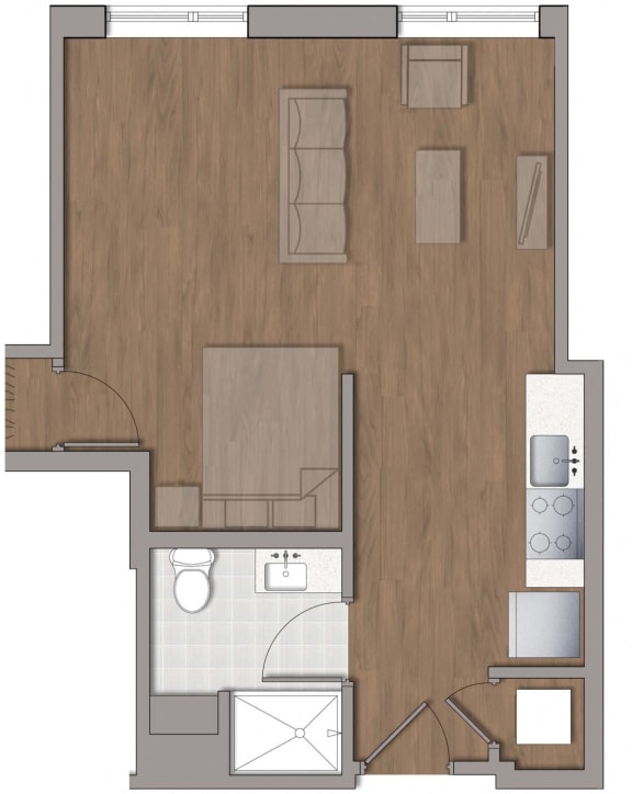 S3 Studio 1 bathroom Floor Plan at The George, Wheaton, MD, 20902