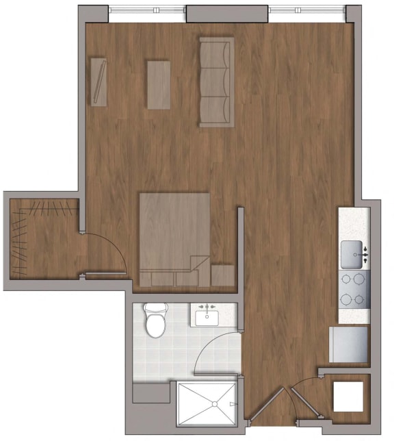 S3 Studio 1 bathroom Floor Plan Layout at The George, Wheaton, MD