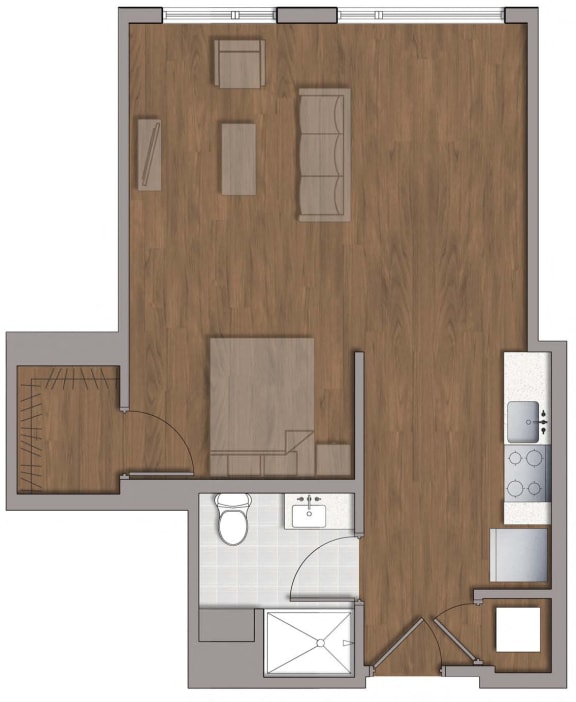 Studio S3 1 bathroom Floor Plan Layout at The George, Wheaton, 20902