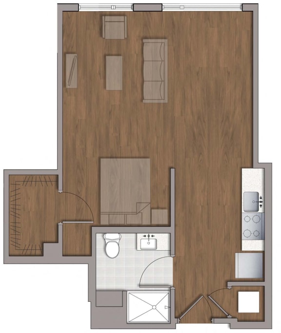 Studio 1 bathroomS3 Distinctive Floor Plan at The George, Wheaton, Maryland