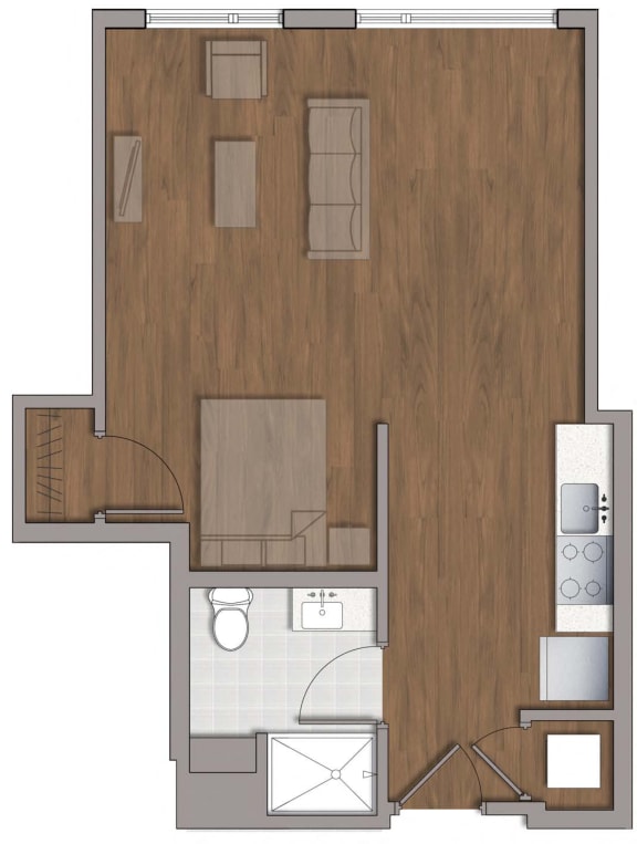 Studio 1 bathroomS3 Classic Floor Plan at The George, Wheaton