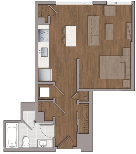 Studio 1 bathroomS5 Studio Floor Plan Layout at The George, Wheaton, MD