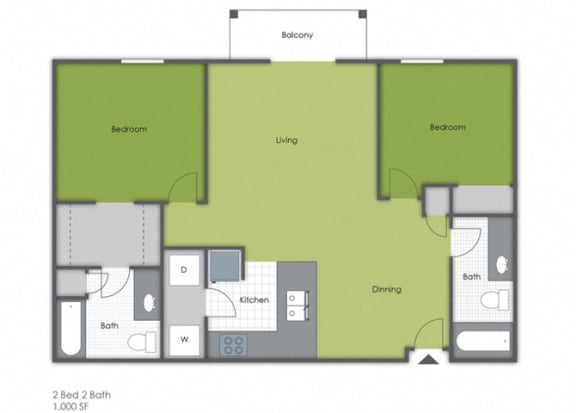 Floor Plan  2 Bedroom 2 Bath A