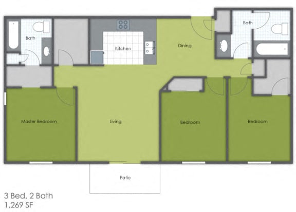 Floor Plan  3 Bedroom 2 Bath A