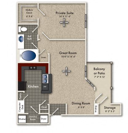 1 Bed 1 Bath Floor Plan with 769 Sq. Ft.  at Reserve by the Lake, Houston