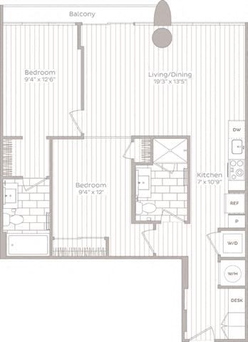 2 bedroom 2 bath C at Artline Apartments, Washington, DC