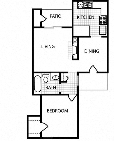 1 bed 1 bath floor planat Overton Park Apartments, Dallas, TX