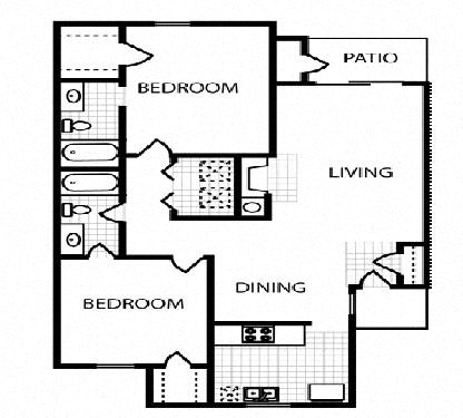 2 bed 2 bath floor plan A at Overton Park Apartments, Dallas