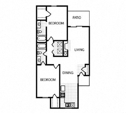 2 bed 2 bath floor plan at Overton Park Apartments, Dallas, Texas