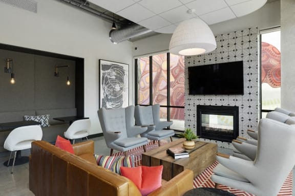 Clubroom With Fireplace at Lyndy Apartments, Minnesota, 55408