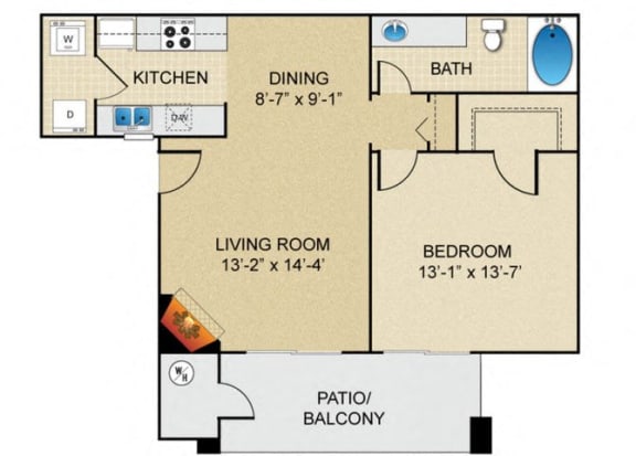 1 bedroom 1 bathroom B Floor Plan 1 bedroom 1 bathroom B