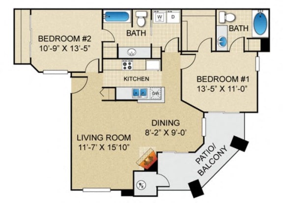 2 bedroom 2 bathroom B Floor Plan 2 bedroom 2 bathroom B
