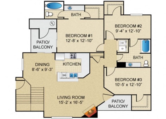 3 bedroom 2 bathroom B Floor Plan 3 bedroom 2 bathroom B