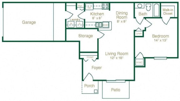 Floor Plan  1  Bed   1  Bath   886 Sq. Ft. Cascade Floor Plan at Summit Creek, Michigan, 48188