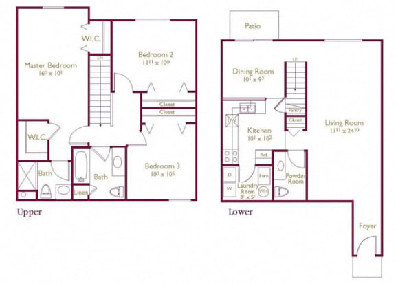 Floor Plan  Jefferson 3  Bed   2.5  Bath   1,426 Sq. Ft. Floor Plan at Wyndchase, Canton, 48187