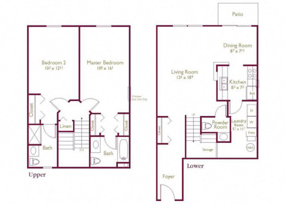 Floor Plan  Washington 2  Bed   2.5  Bath   1,228 Sq. Ft. Floor Plan at Wyndchase, Canton, MI, 48187