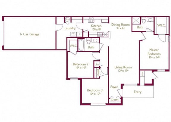 Floor Plan  Halifax 3  Bed   2  Bath   1,309 Sq. Ft. Floor Plan at Wyndchase, Michigan, 48187
