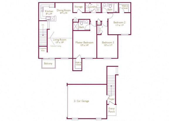 Floor Plan  Loudon 3  Bed   2  Bath   1,391 Sq. Ft. Floor Plan at Wyndchase, Michigan