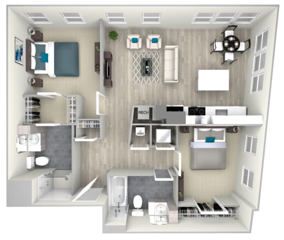 Two Bed Two Bath 1066 Floor Plan at Nightingale, Providence, 02903