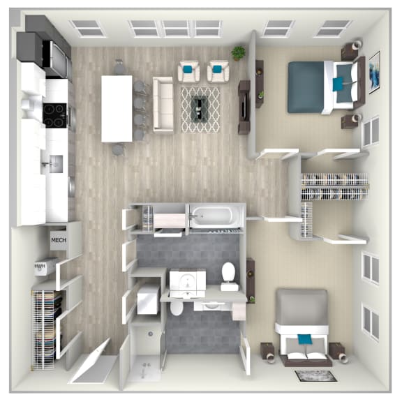 Two Bed Two Bath 1093 Floor Plan at Nightingale, Providence, Rhode Island