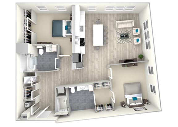 Two Bed Two Bath 1200 Floor Plan at Nightingale, Rhode Island, 02903