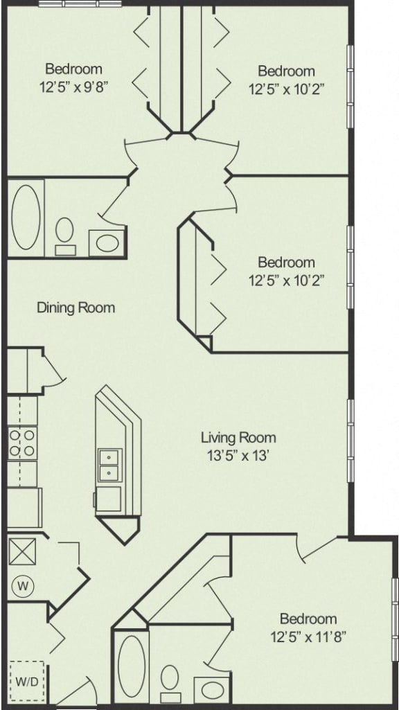 Four Bedroom Two Bathroom 1,325 Square Feet