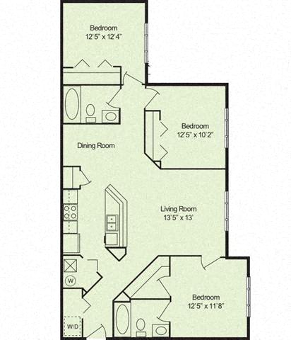 Three Bedroom Two Bathroom Floor Plan 1,174 Square Feet
