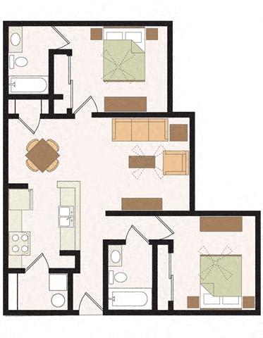 Two Bedroom Two Bathroom Floor Plan