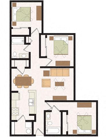Three Bedroom Two Bathroom Floor Plan