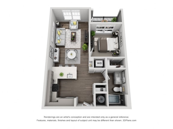 B1 1 Bed 1 Bath Floor Plan at Central Island Square, Daniel Island