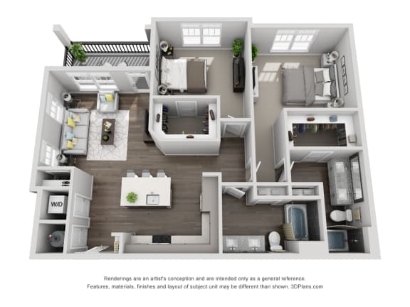 C3 2 Bed 2 Bath Floor Plan at Central Island Square, Daniel Island, 29492