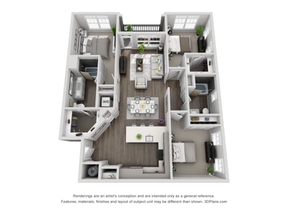 D4  3 Bed 2 Bath Floor Plan at Central Island Square, Daniel Island, SC
