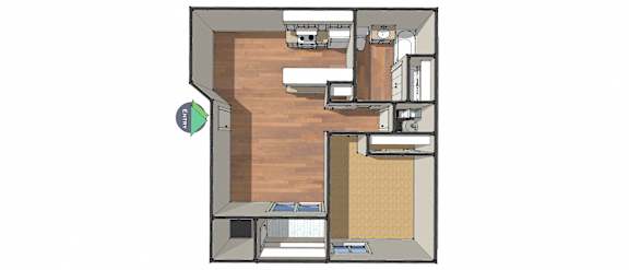 1Bed 1Bath Floor Plan at Fox Crossing Apartments, Denver