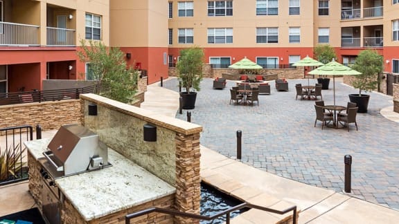 Open Air Courtyard with Viking BBQ Grill and Fire Pit Lounge Area