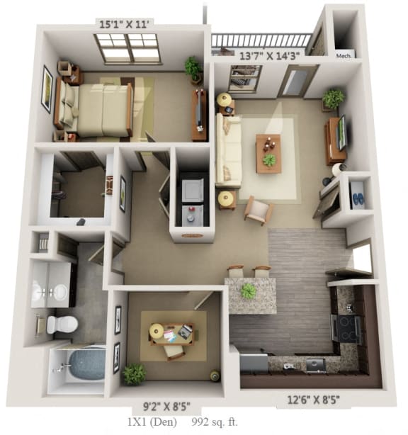 Woodview 1BR 1BA Den 992 sq ft A4D Woodview 1BR 1BA Den 992 sq ft A4D