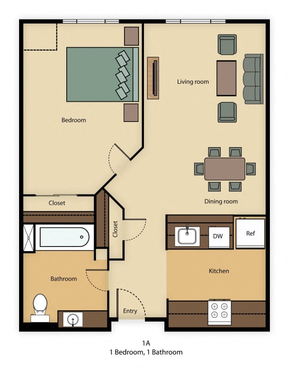 1A: 1 Bedroom, 1 Bathroom