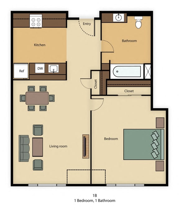 1B: 1 Bedroom, 1 Bathroom