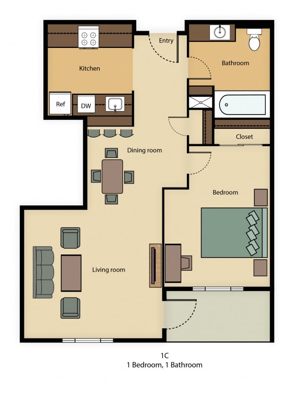 1C: 1 Bedroom, 1 Bathroom