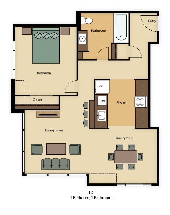 1D: 1 Bedroom, 1 Bathroom