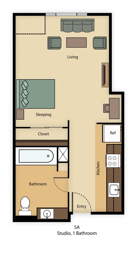 SA: Studio, 1 Bathroom