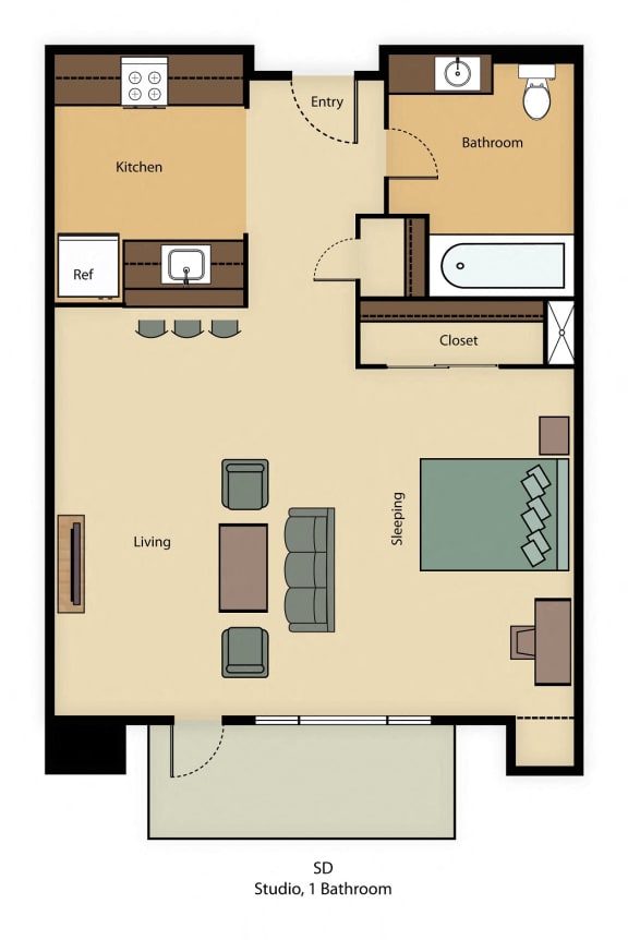 SD: Studio, 1 Bathroom