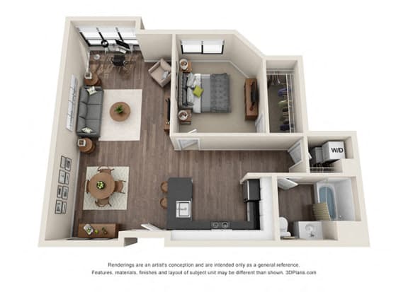 One Bedroom Floorplan One Bedroom Floorplan for corner unit apartment