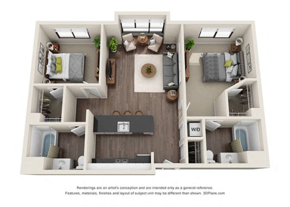 Two Bedroom Floorplan Two Bedroom Floorplan with large windows at apartments near koreatown